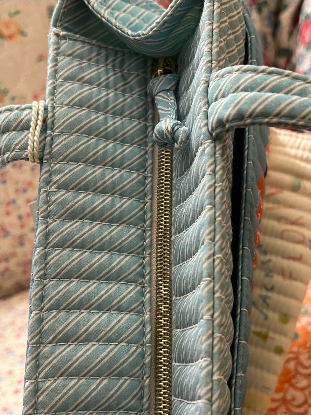 NWT Spartina 449 Sea Islands Quilted Zip Tote Bag Blue Map Coastal Beach 678124 - Picture 6 of 10